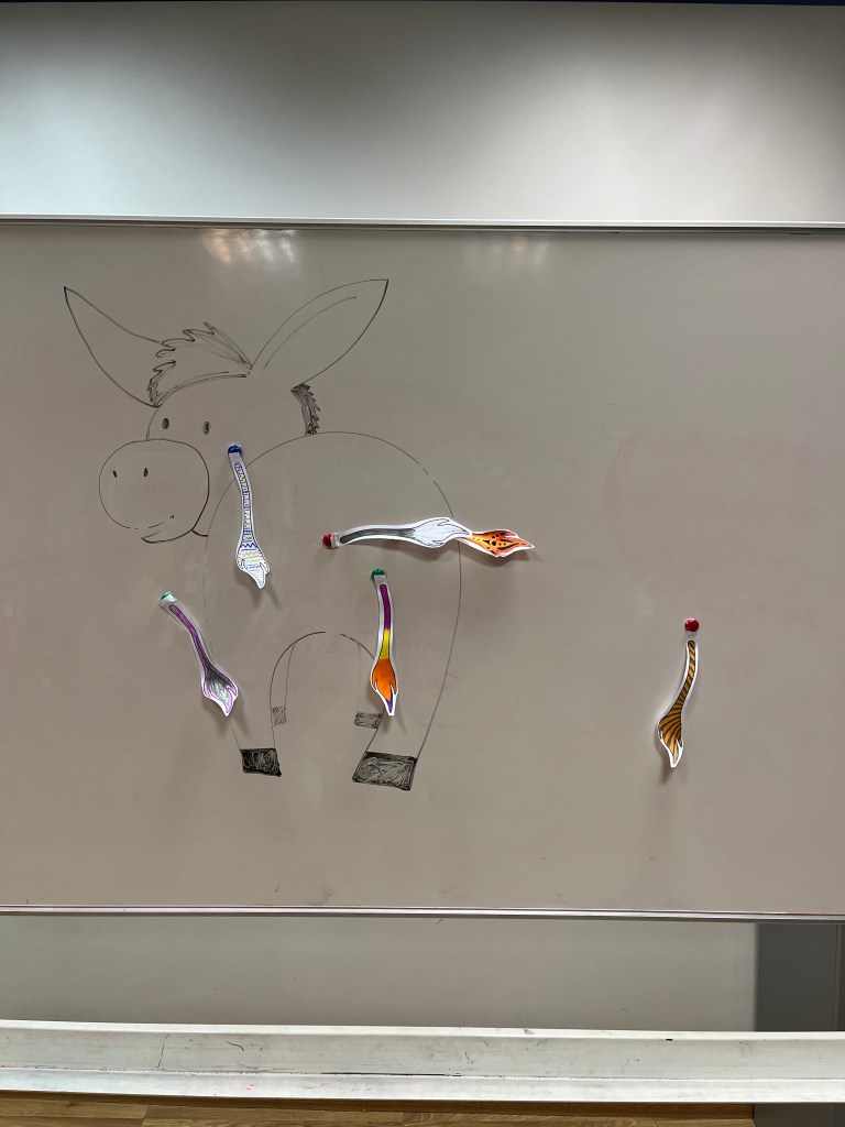 The result of pin the tail on the donkey